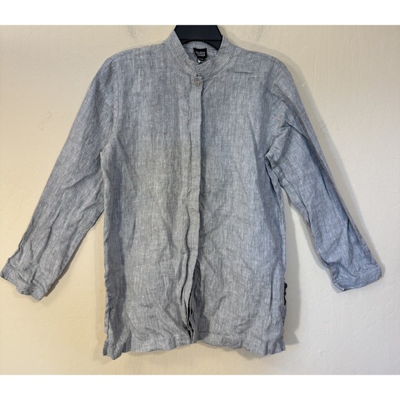 Eileen Fisher Shirt Small Irish Linen Long Sleeve Button Up Tunic Top Lagenlook